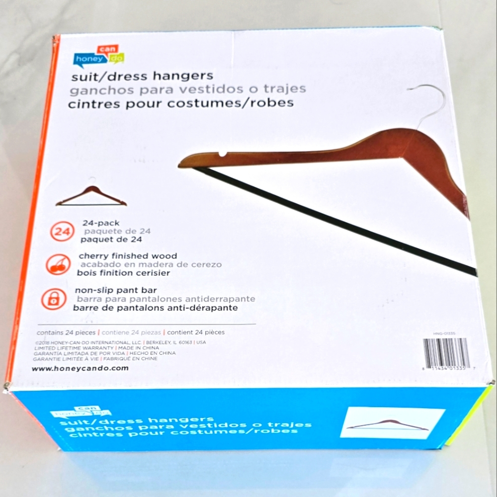 NWT 24-Pack of Honey-Can-Do No-Slip Cherry Wood Suit and Dress Hangers